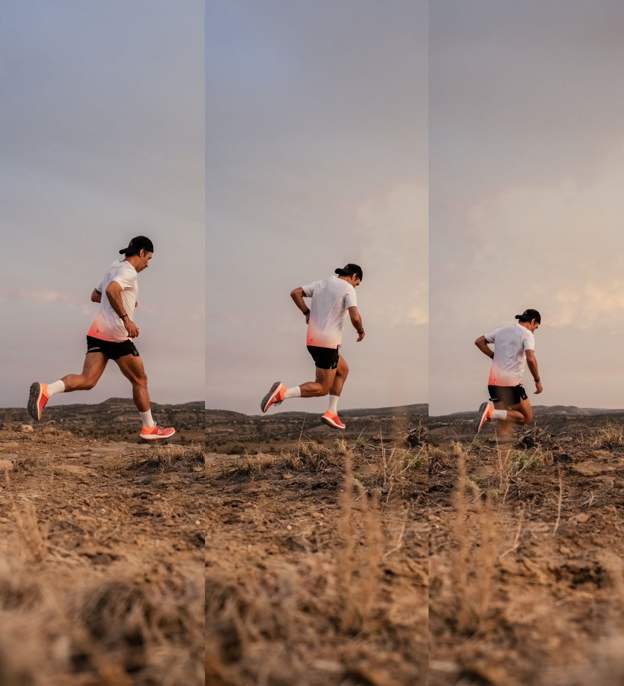 Collage représentant un homme courant sur un sentier