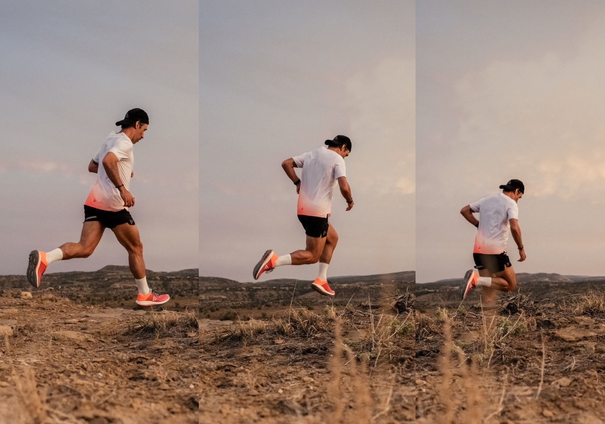 Collage représentant un homme courant sur un sentier