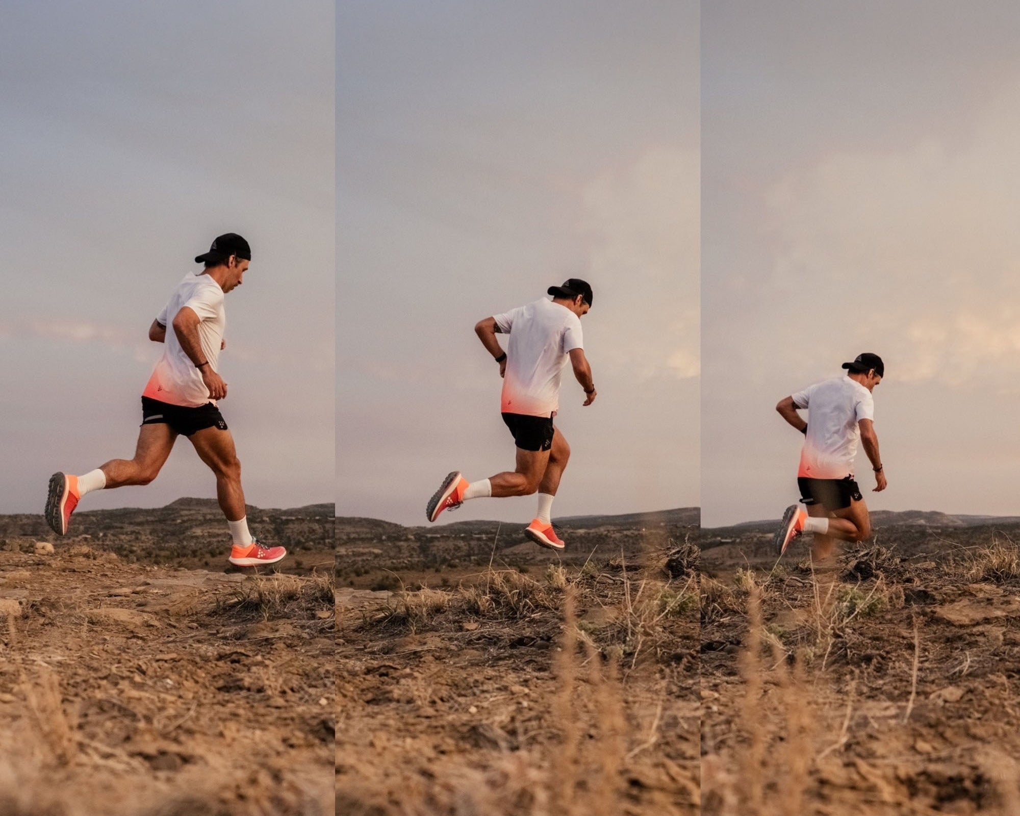 Collage of man running on trail