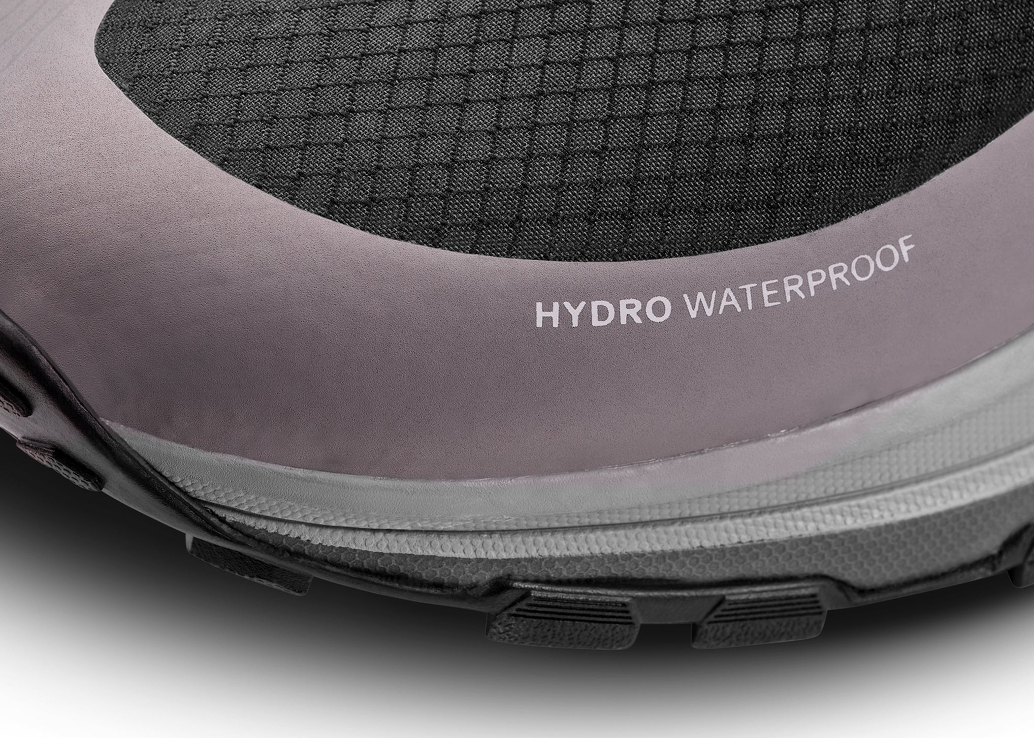 Side detail of hydro waterproof running shoe