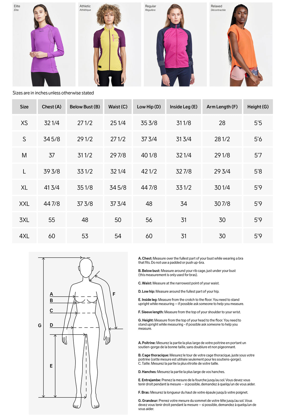 Size Guide Craft Sports Canada
